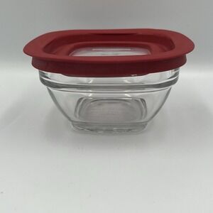 Rubbermaid Square Glass Container 1 cup/236mL 7N68 WITH RED LID VTG RARE